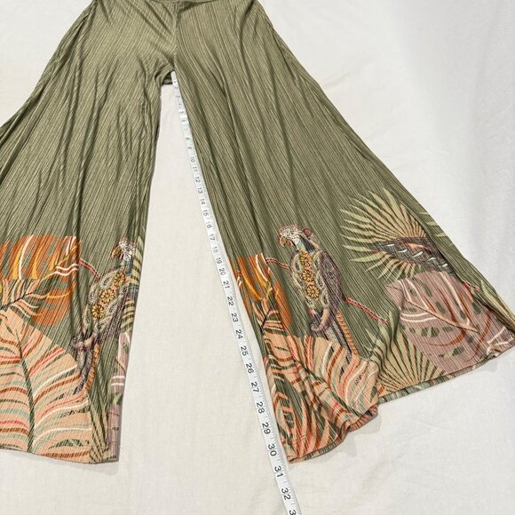 Farm Rio Guadeloupe Wide Leg Tropical Palm Parrot Print Pants Size M - Picture 7 of 9